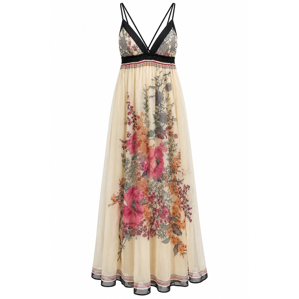 Vintage Y2K Forever 21 100% Silk Floral Maxi Dress NWT Boho Strappy Back M